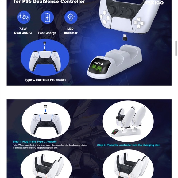 Nexigo Dobe PS5 Controller Charger Upgraded Charging Station Dock LED Indicator - Picture 7 of 10